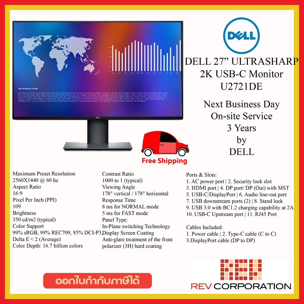 Dell MONITOR UltraSharp U2721DE 27"IPS 2K 99 sRGB with RJ45 (IPS, DP