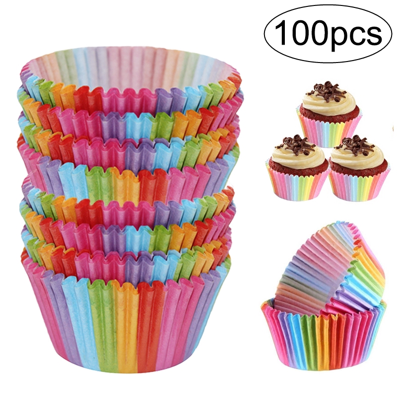 100pcs Christmas Rainbow Cupcake Paper  Liners / Muffin Cup Cake Baking Egg Tray / Kitchen Bakeware 