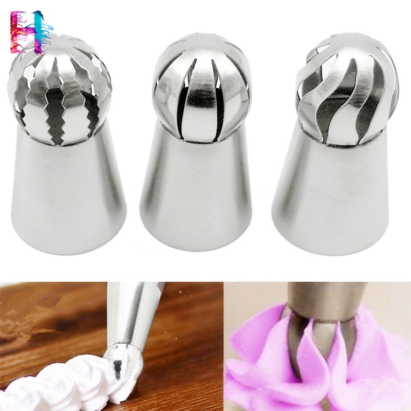 3pcs Russian Spherical Ball Piping Tips Icing Piping Nozzle Pastries