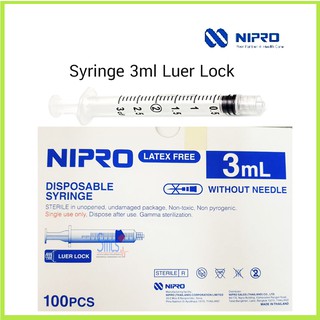 ไซริงค์ฉีดยา/กระบอกฉีดยา (Luer Lock) 3 ml หัวล้อค Syring Nipro จำนวน 100 ชิ้น