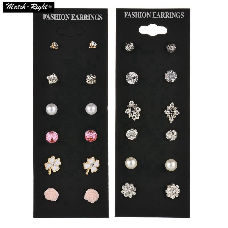 ชุดเครื่องประดับ ชุดต่างหู Assort Designs Fashion Earrings Vintage Rhinestone Ear Studs 6 Pairs