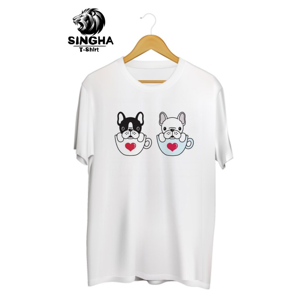 SINGHA T-Shirt Valentine's 💕 เสื้อยืดสกรีนลาย หมาปั๊กแก้วหัวใจ