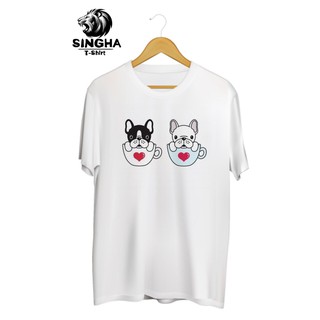 SINGHA T-Shirt Valentines 💕 เสื้อยืดสกรีนลาย หมาปั๊กแก้วหัวใจ