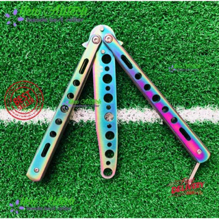 Eco Balisong BF22 Balisong มีดบาลิซอง มีดควง มีดซ้อม BF23 มีดผีเสื้อ แบบไร้คม สำหรับซ้อมควง BF35 สีรุ่ง ไทเทเนียม 1ชิ้น