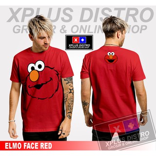 [100% Cotton] เสื้อยืดลายการ์ตูนอนิเมะ DISTRO / ELMO FACE สีแดง