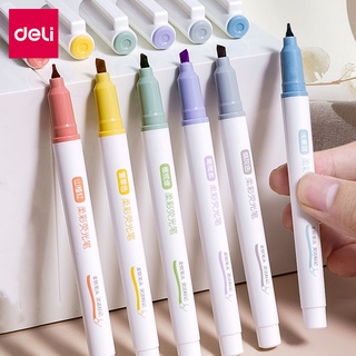 Deli ชุดปากกาไฮไลท์ สีมาการอง 6 สี สําหรับทําโน้ต วาดภาพ