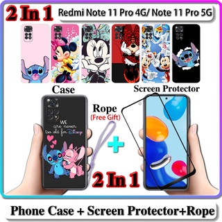 2 IN 1 เคส Xiaomi Redmi Note 11 Pro 4G Note 11 Pro 5G เคส พร้อมกระจกนิรภัย โค้ง เซรามิก ป้องกันหน้าจอ การออกแบบสติช และมินนี่