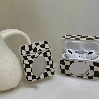 เคสกระจก ลายตารางหมากรุก สีขาวดํา กันกระแทก สําหรับ AirPods Pro2 1/2 AirPods Pro gen3 AirPods