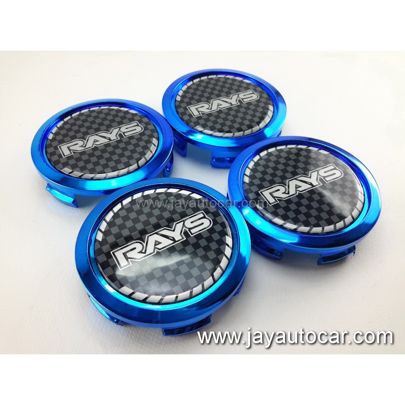 ฝาล้อรถยนต์ ฝาล้อแม็กซ์ สำหรับ ล้อแม็ก สติ๊กเกอร์ RAYS สีฟ้า ขนาด 73 มิล 1ชุด 4ชิ้น สำหรับ Te37 รูให