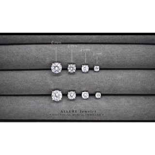 ต่างหูเพชร เงินแท้ 925 ชุบเคลือบทองคำขาว ประดับเพชร CZ Swiss Diamond 4 เตย - Allure Jewelry