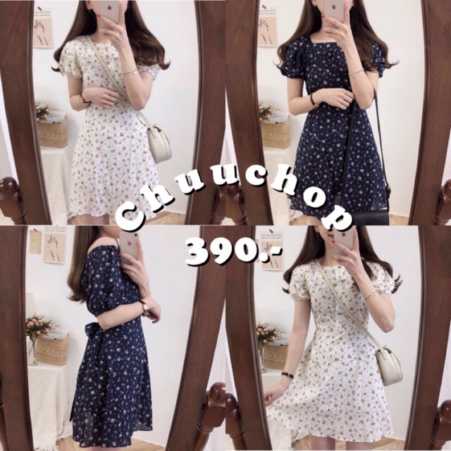 พร้อมส่งRosie ชุดเดรสสั้นผูกโบว์ ลายดอกกุหลาบ flowers dress