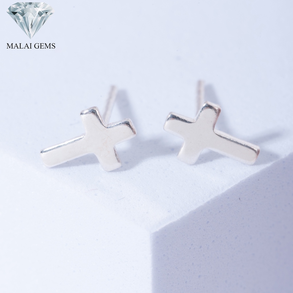 Malai Gems ต่างหูเงินแท้ Silver 925 รุ่น  Minimal ไม้กางเขนมินิมอส  ต่างหูเงินแท้ ตุ้มหูเงิน ใส่ได้ทุกเพศ พร้อมส่ง