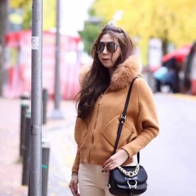 Coatover 172 sweater extra warm fur fox & hood สีน้ำตาล