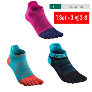 ชุด 3 คู่    ถุงเท้าแยกนิ้ว Low Cut AONIJIE five finger Socks E4801 ผลิตจากเส้นใยสังเคราะห์ Coolmax ของแท้ 100%