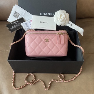 New! Chanel Caviar Vanity Horizontal w Chain Bag Pink GHW Holo31