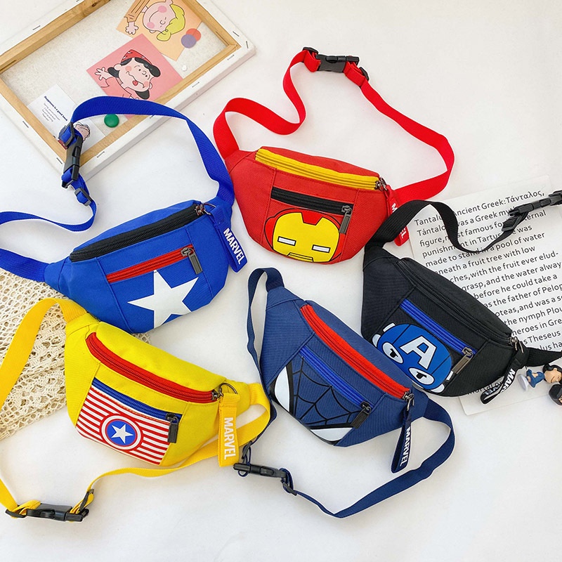 Canves กระเป๋าคาดอก กระเป๋าใส่เหรียญ เข็มขัด ลายสไปเดอร์แมน กัปตันอเมริกา สําหรับเด็กผู้ชาย ผู้หญิง