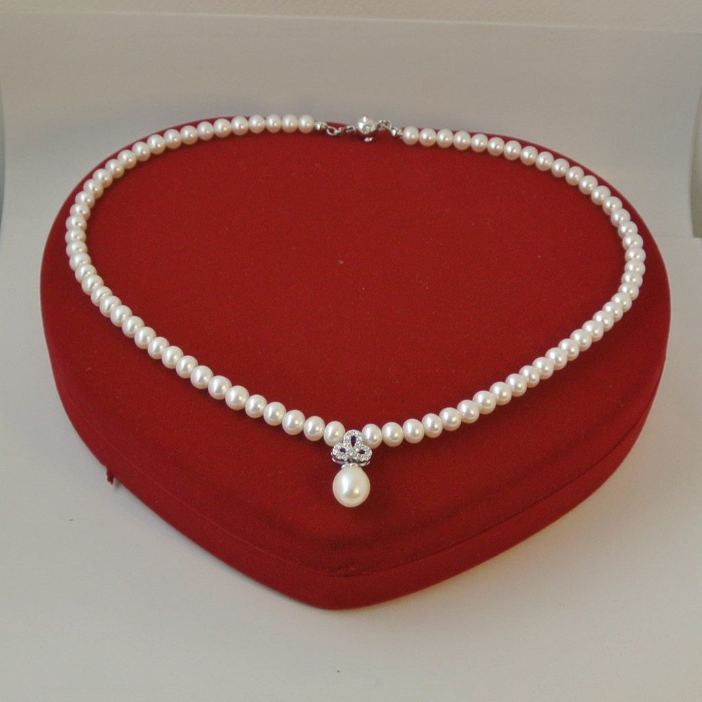 สร้อยมุก มุกแท้ จี้ไข่มุกแท้ สร้อยไข่มุกแท้ ขนาด 5 มิล เกรด A5 By Pearl Jewelry