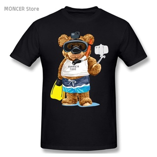 T-shirt  เสื้อยืด ลาย Dive Selfie Teddy Bear สําหรับผู้ชายS-5XL