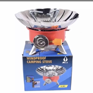 WINDPROOF CAMPING STOVE เตาแก๊สปิคนิคพร้อมที่กันลม เดินป่า/แคมป์ปิ้ง กันลม กันฝน ได้ แถม ซองใส่เตา