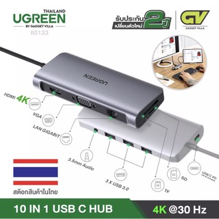 ตัวแปลงTYPE C Hub UGREEN  10 in 1 รุ่น 80133 ไปเป็น HDMI 4K, VGA 1080P, Card Reader SD/TF, Lan Gigabit 1000