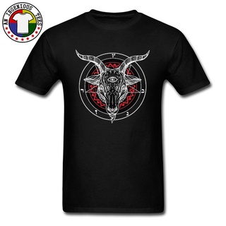 เสื้อยืด พิมพ์ลาย Satanic Goat Baphomet Lucifer 666 Evil Monster Skull Satan Ovis สําหรับผู้ชาย