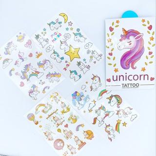 สติ๊กเกอร์ แทททู ลายยูนิคอร์น สำหรับเด็ก เซตละ 4 แผ่น Unicorn Tattoo Sticker Waterproof for Children