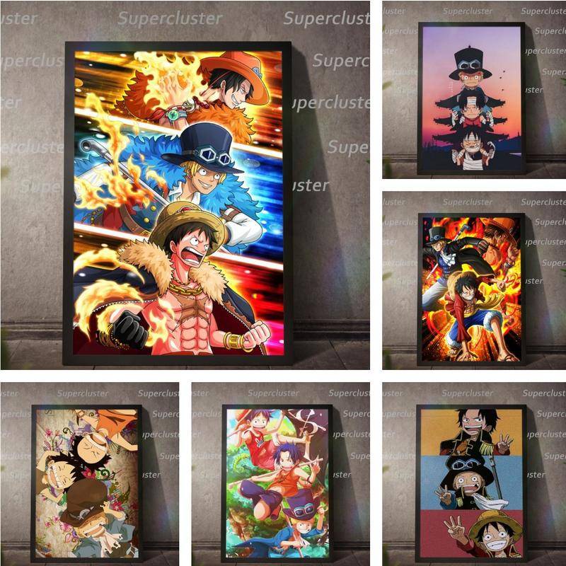 โปสเตอร์ผ้าใบ พิมพ์ลาย One Piece The Three Brothers Luffy Ace Sabo สําหรับตกแต่งบ้าน ราคา ถูกที่สุด ดีลบีเคเค รูปภาพหลัก