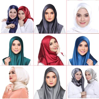 🌹Aibins🌹Tudung Bawal ผ้าพันคอ ผ้าซาติน ผ้าไหม ทรงสี่เหลี่ยม สีพื้น คุณภาพดี สําหรับผู้หญิง WJ1005