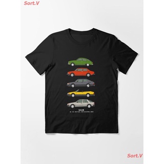 Sort.V CAR Saab Classic Car Outline Illustration Essential T-Shirt เสื้อยืดพิมพ์ลาย เสื้อยืดโลโก้รถ