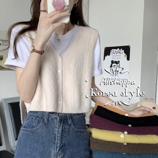 Allshoppa | (12สี) ส่งทันที! Wendy Knit เสื้อกั๊กไหมพรมติดกระดุม มินิมอลสไตล์เกาหลี 💖