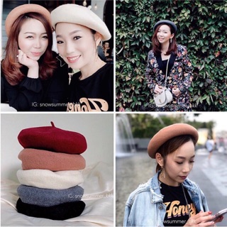 พร้อมส่ง: หมวกเบเรต์ beret wool แบบหนาอย่างดี มีเชือกปรับระดับ