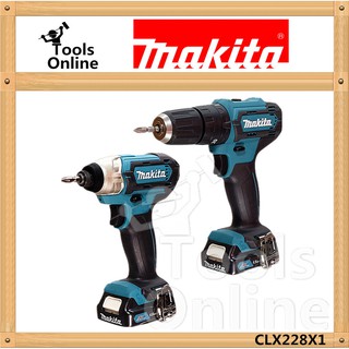 COMBO MAKITA ชุดสว่านไร้สาย สุดคุ้ม กล่องอลูมิเนียม เจาะกระแทกได้ CLX228X1 1ชุดมี2ตัว สว่านแบต