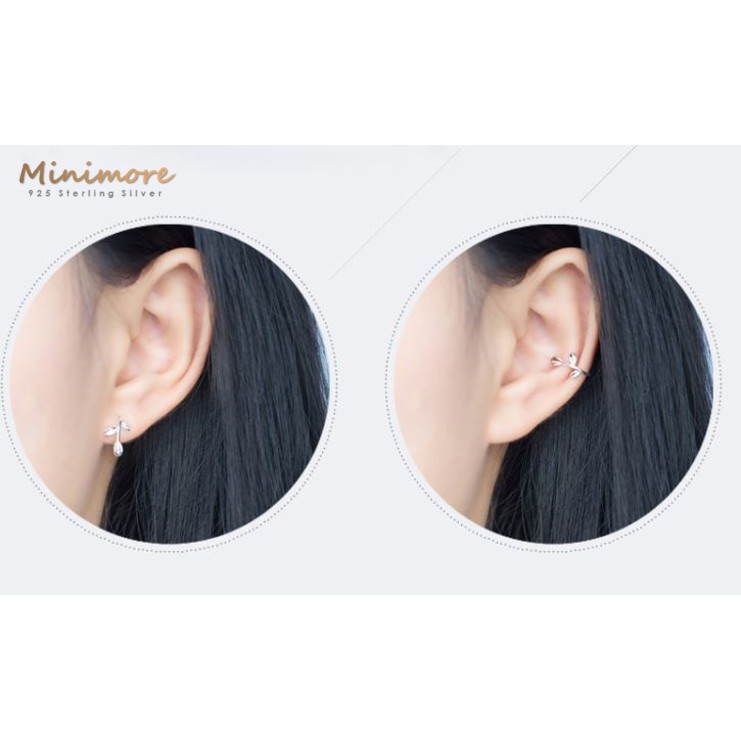 [SE145] ต่างหูเงินแท้ 92.5%  ต่างหูแบบคล้อง รูปใบมะกอก  ใส่ได้ 2 แบบ สไตน์มินิมอล เหมาะกับคนแพ้ง่าย ไม่คัน ไม่ลอก