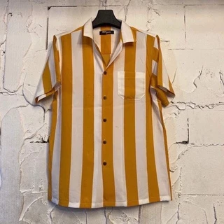 เสื้อฮาวาย ลายทาง ลายริ้ว เสื้อเชิ้ต hawaii เชิ้ตเกาหลีไซส์m l xl 2xl 3xl 4xl ผ้านิ่มใส่สบายไม่ร้อน ใส่ได้ทั้งชายและหญิง