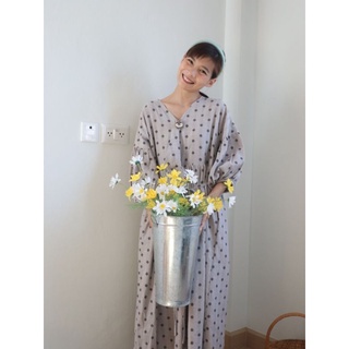 LARINN Rose Dress Polka dot Gray เดรสโอเวอร์ไซส์ แขนตุ๊กตา