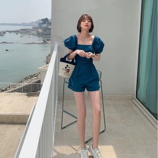 Navy jumpsuit  ชุดจั๊ม 2 ชิ้น คอยู ชุดสี Ocean ผ้ามีน้ำหนักนุ่มๆ เนื้อดีมากๆ