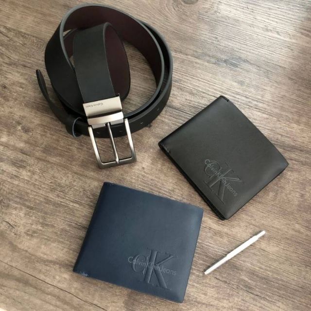 กระเป๋าสตางค์ Calvin Klein Leather Belt &amp; Wallet Set
