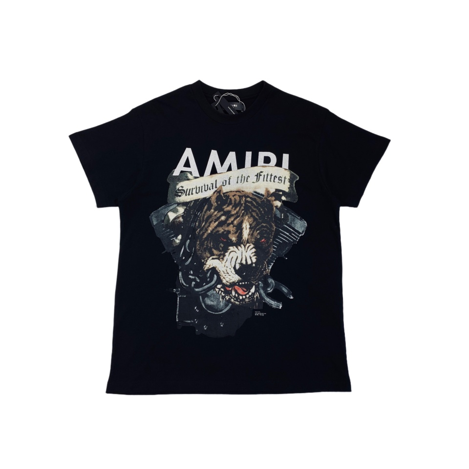 เสื้อยืดแขนสั้น พิมพ์ลายหัวสุนัข AMIRI สีดํา สไตล์สตรีท