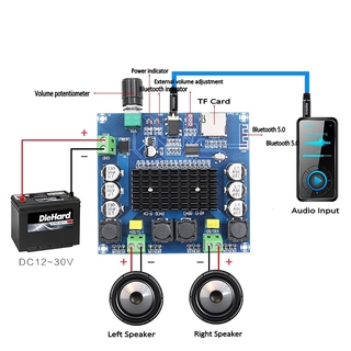 Xh - A105 Bluetooth 5 . 0 Tda7498 บอร์ดขยายเสียงสเตอริโอดิจิตอล 2X100W รองรับ Tf Card Aux