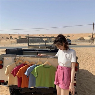 เสื้อ cotton crop tee พร้อมส่ง ส้ม/เหลือง