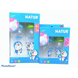 NATUR ขวดนมโดเรม่อน Uhappy แพ็ค2ขวด 4 และ 8ออนซ์พร้อมจุกนมไบโอมิมิค Doraemon