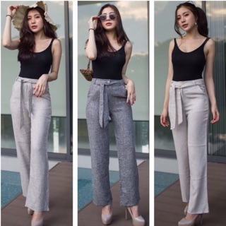 (G)พร้อมส่ง♥️กางเกงขายาวผ้าซาร่าผูกโบว์  Bow-Tie Trousers