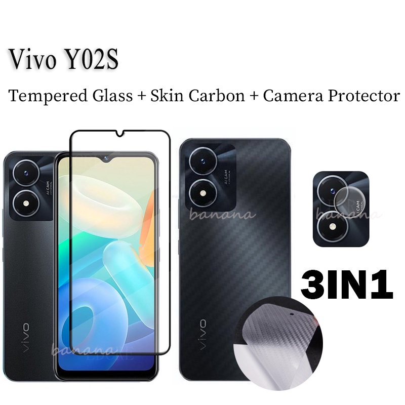 VIVO Y02S กระจกนิรภัย Y02 SY 02S ป้องกันหน้าจอ 3in1 คลุมทั้งหมดเลนส์กล้องหน้าจอ