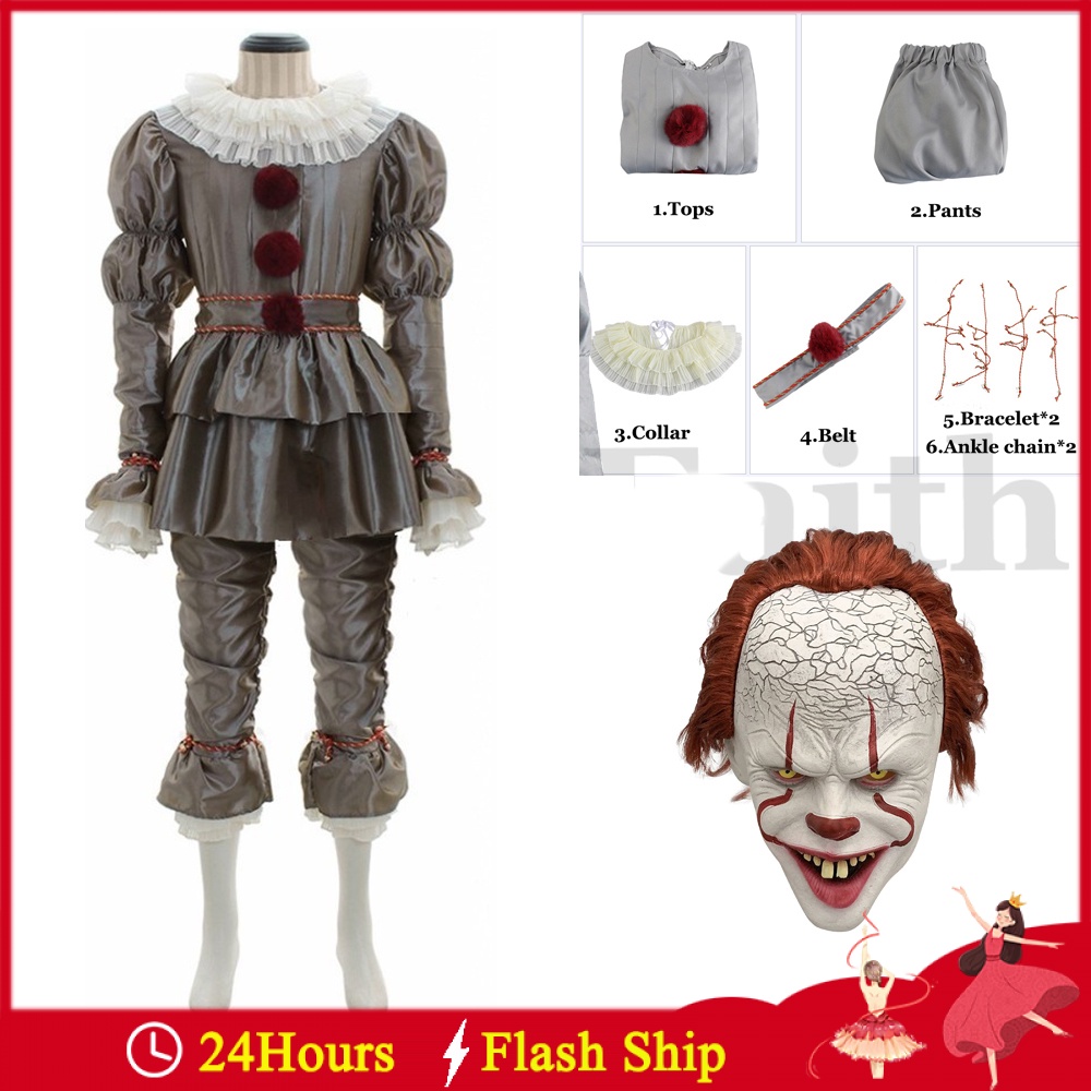 ชุดคอสเพลย์ Stephen King's It Pennywise พร้อมถุงมือหน้ากาก สําหรับเด็ก และผู้ใหญ่