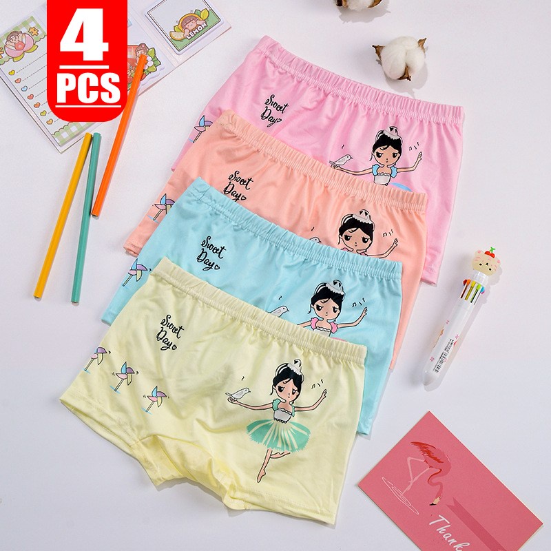 3-14ปี 4ชิ้นด้วยกันสาวกางเกงขาสั้นชุดชั้นในเด็กz070การ์ตูนพิมพ์เด็กมัธยมต้นสี่กางเกงขาสั้น3-5ปี5-7ปี