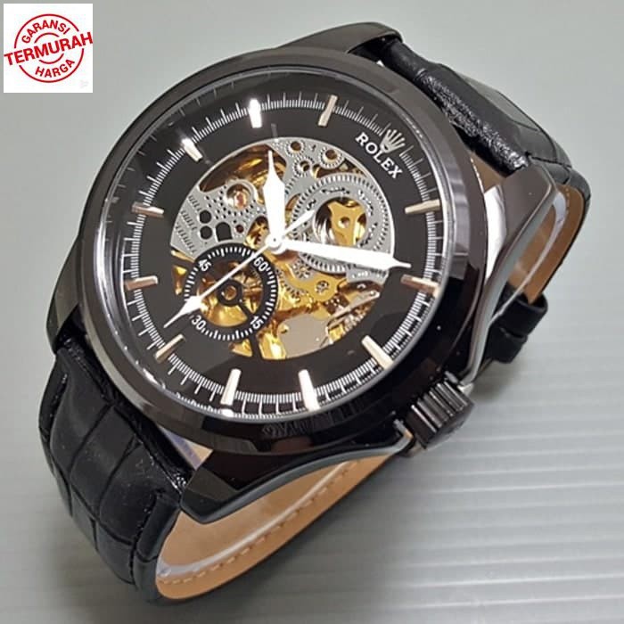 Rolex Rolex นาฬิกาข้อมืออัตโนมัติ สายหนัง สีดํา ขนาดใหญ่