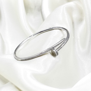 กำไลหัวตะปูเงินแท้ ประดับเพชร Cz : 925 Sterling Silver Cz Nail handmade Bangle [GSPCZ0070]