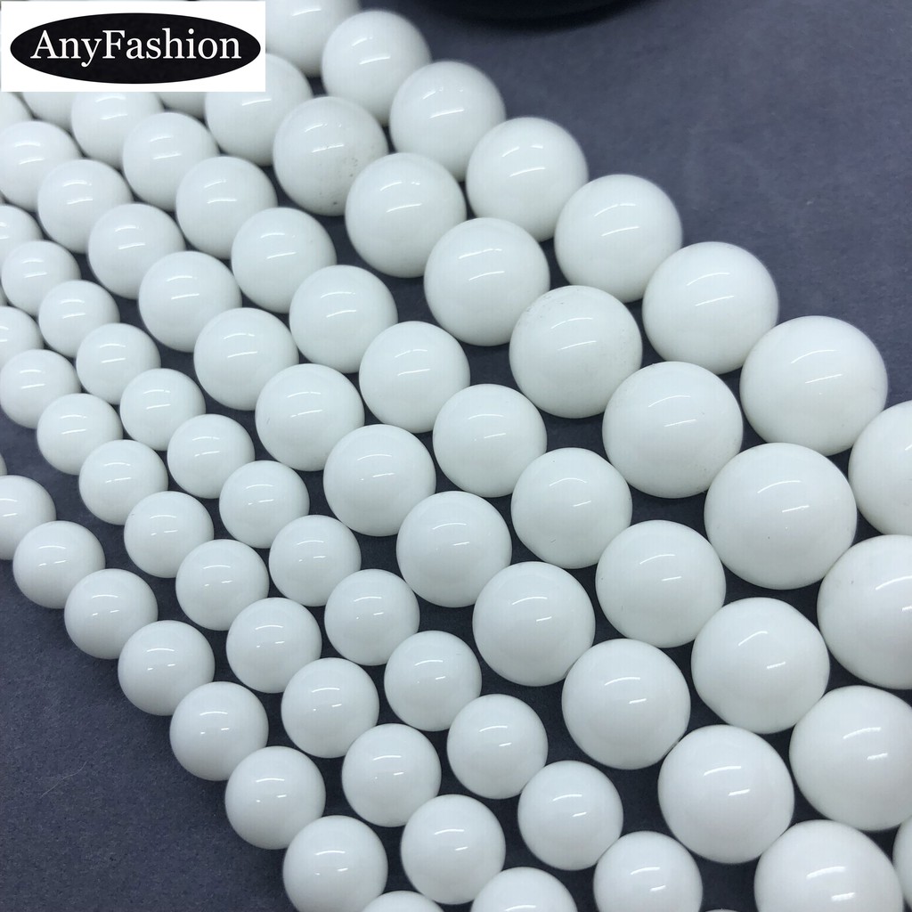 สีขาวจีนหินลูกปัดเคลือบเรียบ 4-12 มิลลิเมตรรอบหลวมหิน Diy สำหรับสร้อยข้อมือ