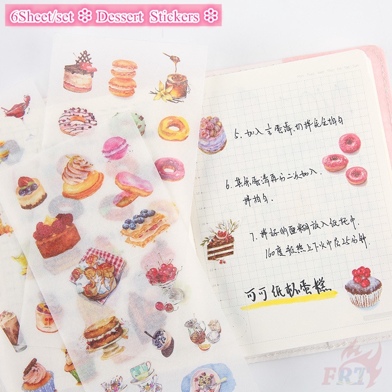 > Ready Stock < ❉ Dessert ป้ายสติกเกอร์ ❉6Sheet/set DIY Diary Scrapbooking Decals สติ๊กเกอร์