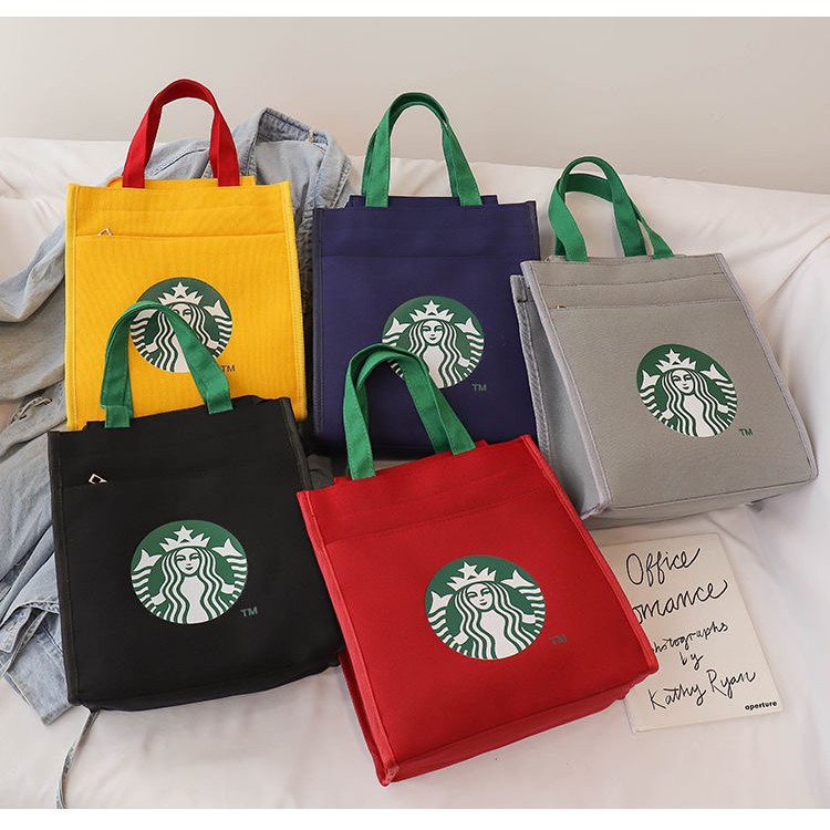 Starbucks [Uhome] Tote Bag/ถุงอาหารกลางวัน/กระเป๋ากวดวิชานักเรียน/กระเป๋าถือผ้าใบลําลอง Mla8 [Uhome]